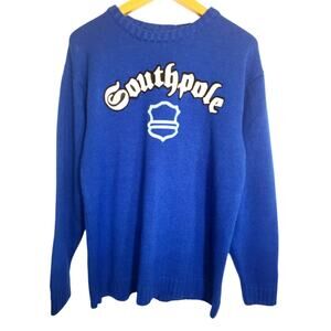 Vintage Southpole 3D Knit Spell Out Graphic Sweater Embroidered Royal Blue XL